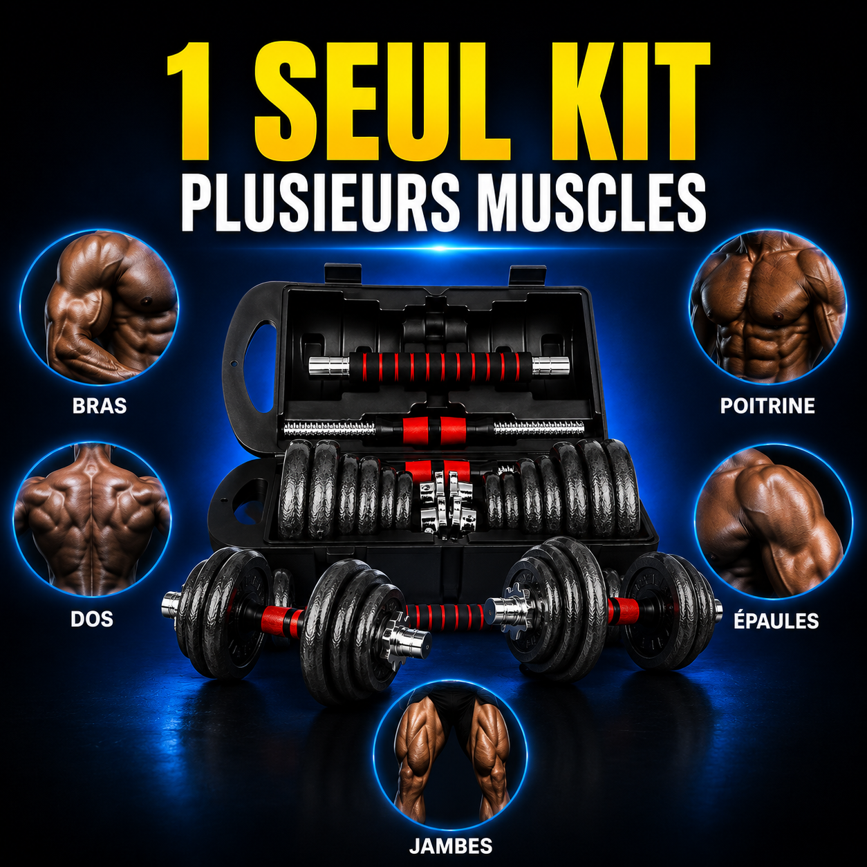 Kit d’Haltères Réglables 2-en-1