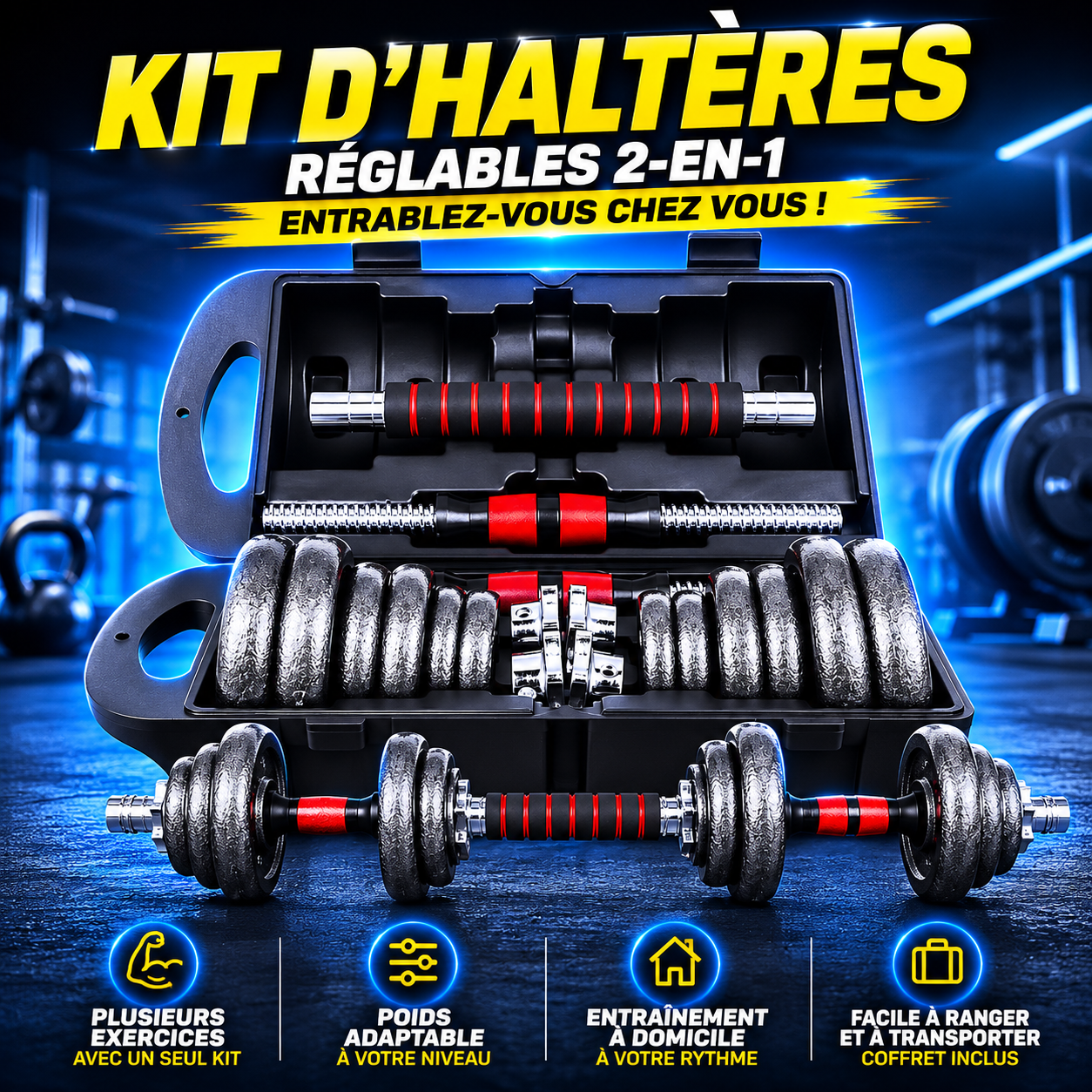 Kit d’Haltères Réglables 2-en-1