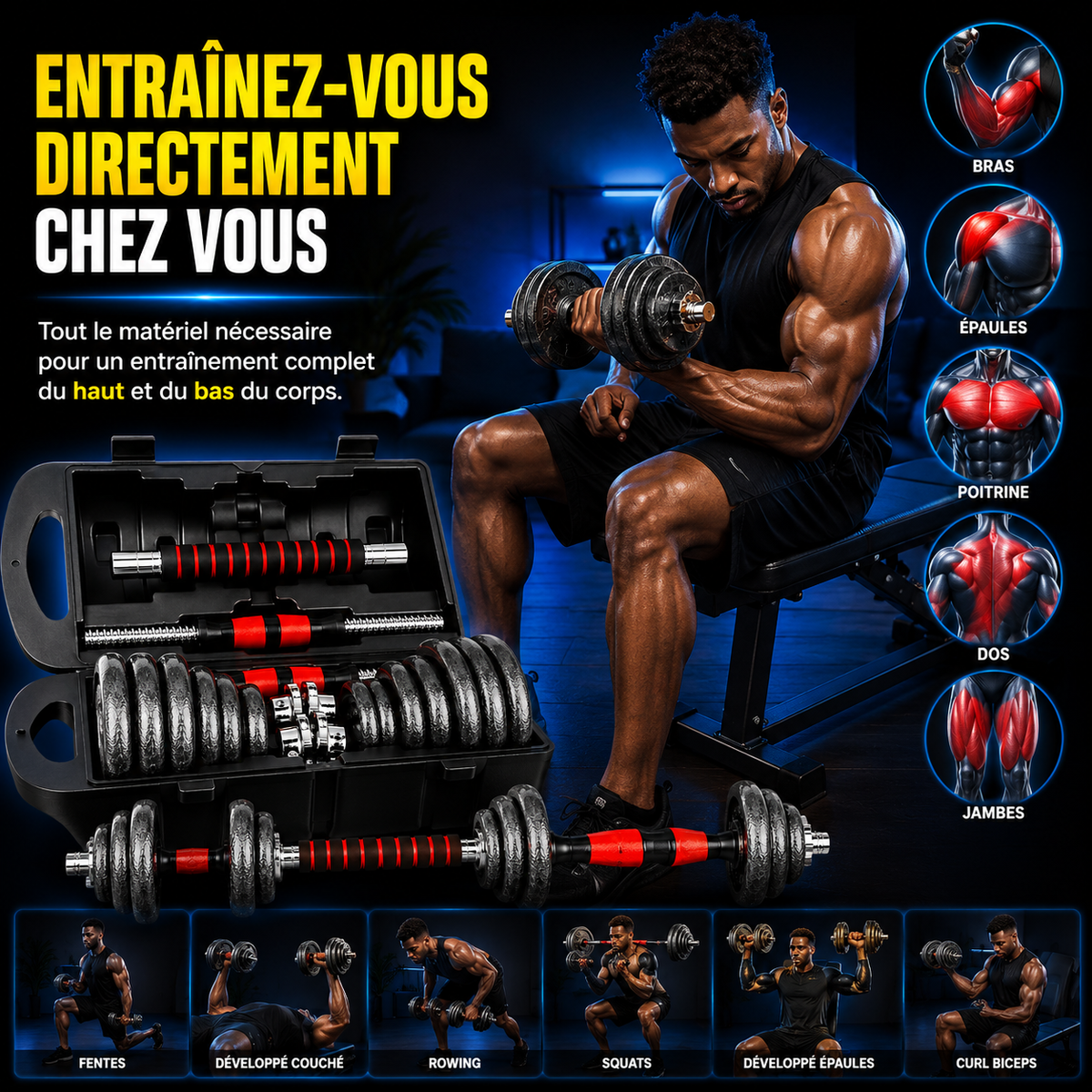 Kit d’Haltères Réglables 2-en-1